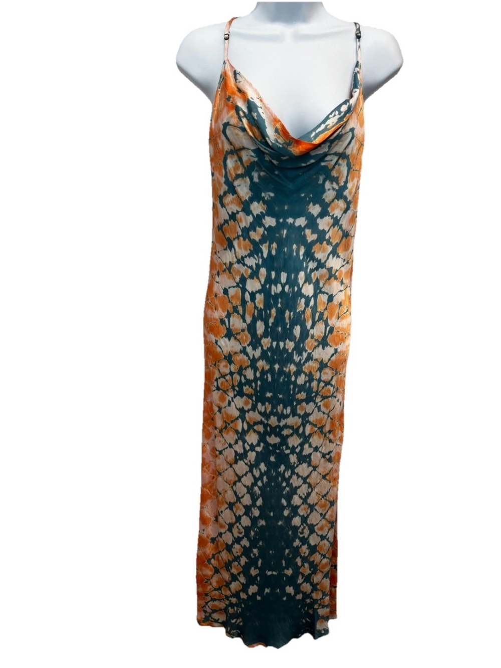Young Fabulous & Broke, Tie-Dye Bodycon Midi Dress in Teal, Rust & White